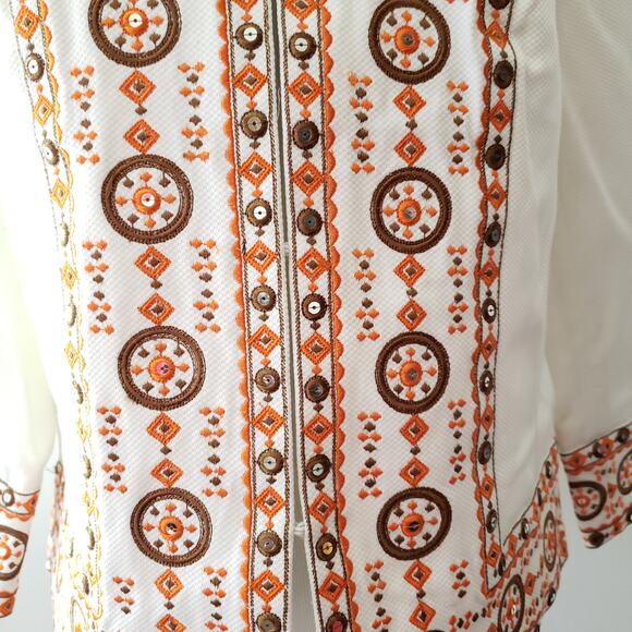 Victor Costa Occasion Embroidered Jacket White Orange Sequins Women Small - Picture 6 of 11